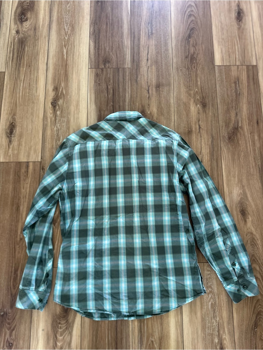 RVCA Men's Green and Teal Plaid Button-Down Shirt size large - Picture 4 of 4